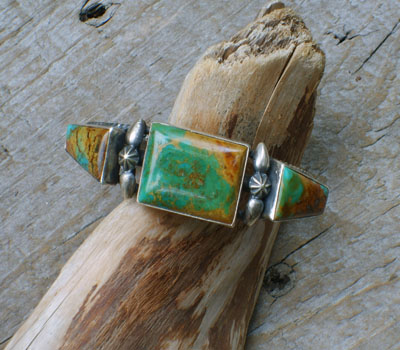 native American Turquoise 3-Stone Cuff Bracelet - sz 6.25